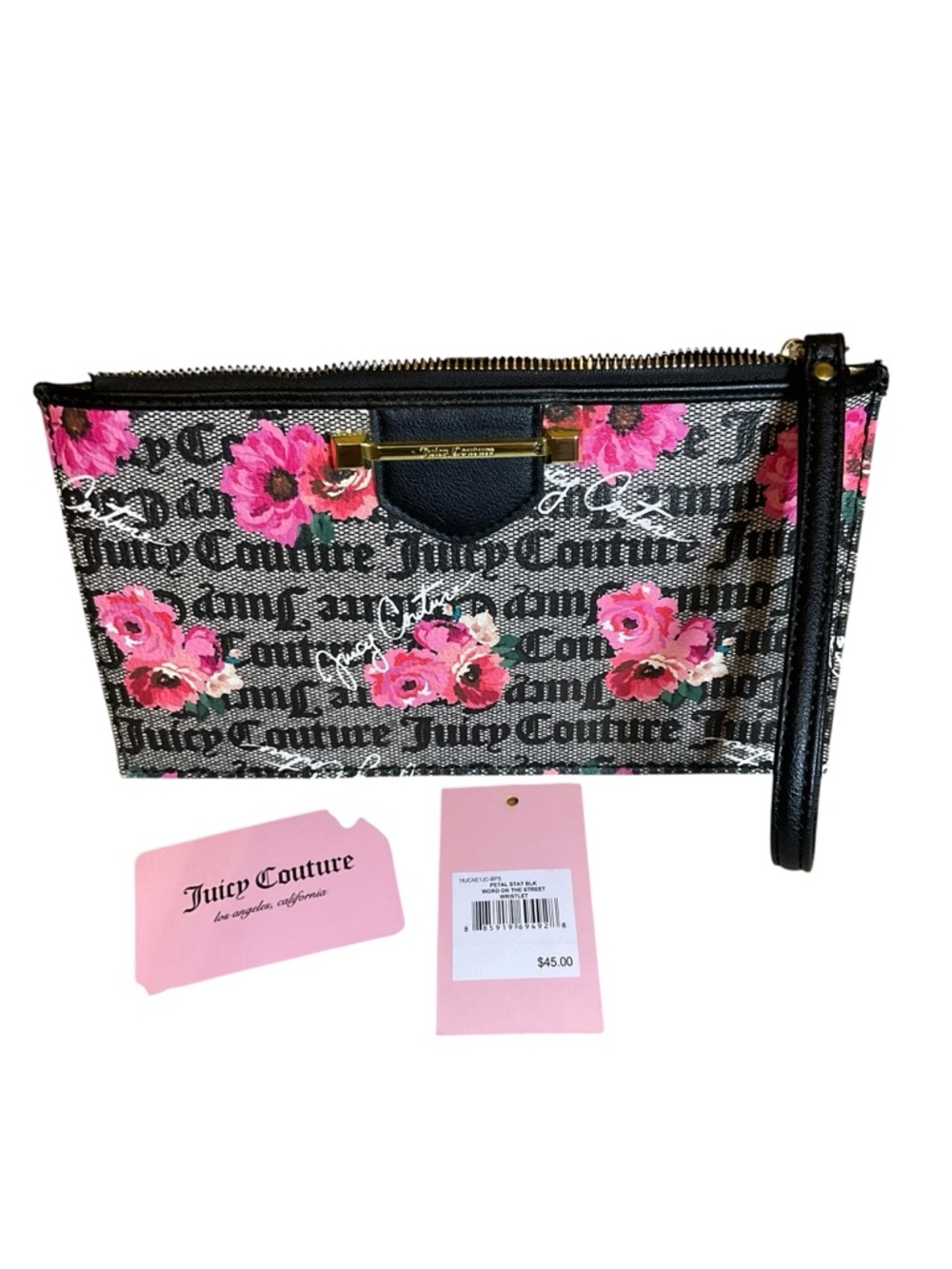 Juicy Couture Black Wristlet with Pink Floral Print